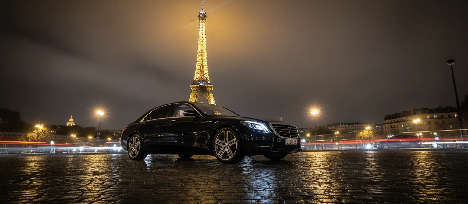 Luxury chauffeur service in Paris at night